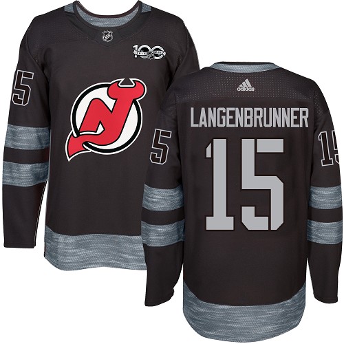 Adidas Devils #15 Langenbrunner Black 1917-100th Anniversary Stitched NHL Jersey - Click Image to Close